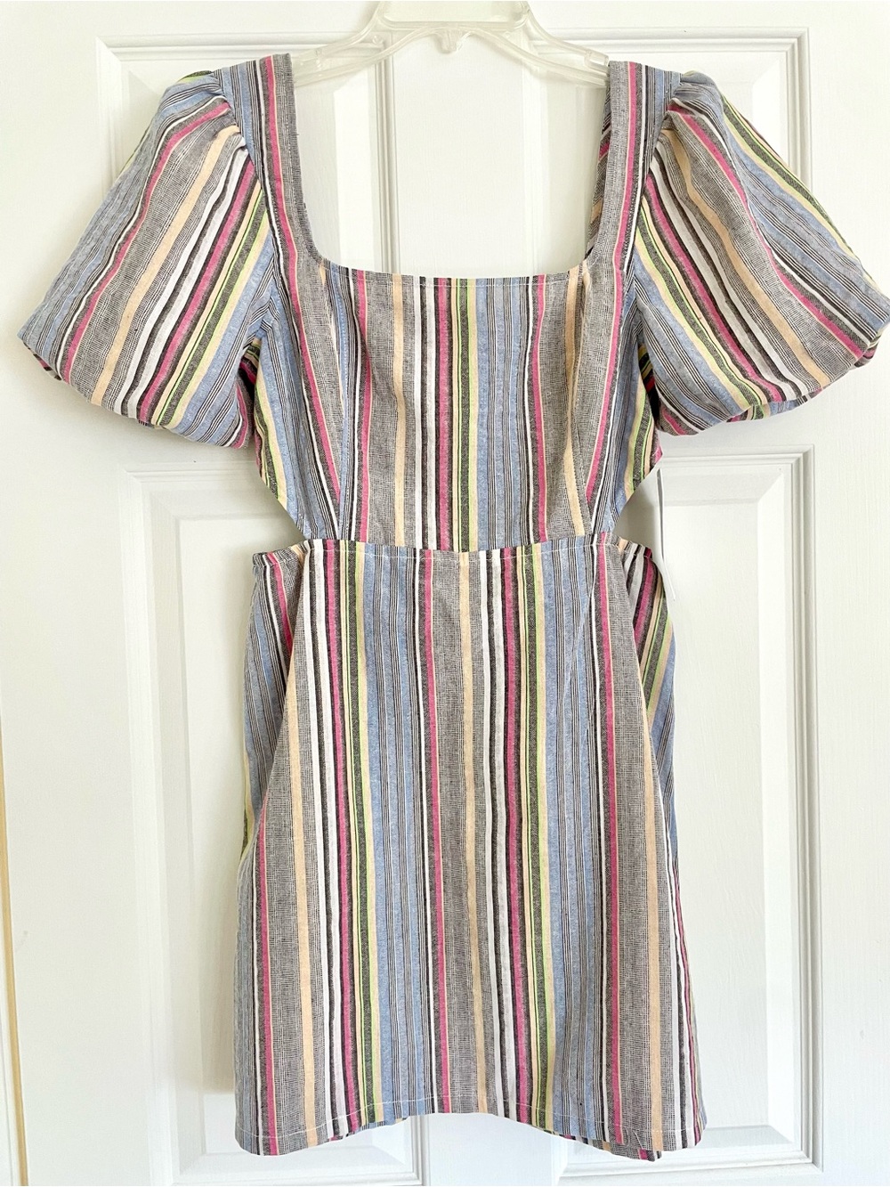 Hurley Cabana Stripe Puff Sleeve Cut-Out Dress